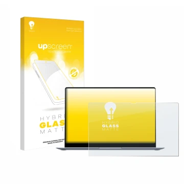 Parte frontal de un envase de producto con el logotipo de la marca upscreen. Al lado se muestra el dispositivo Samsung Galaxy 