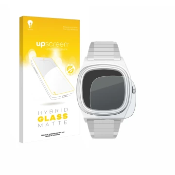 Parte frontal de un envase de producto con el logotipo de la marca upscreen. Al lado se muestra el dispositivo Timex Reissue 1