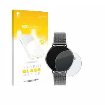 Parte frontal de un envase de producto con el logotipo de la marca upscreen. Al lado se muestra el dispositivo Pireware Amory 