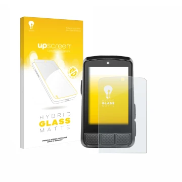 Parte frontal de un envase de producto con el logotipo de la marca upscreen. Al lado se muestra el dispositivo Wahoo Elemnt Bo