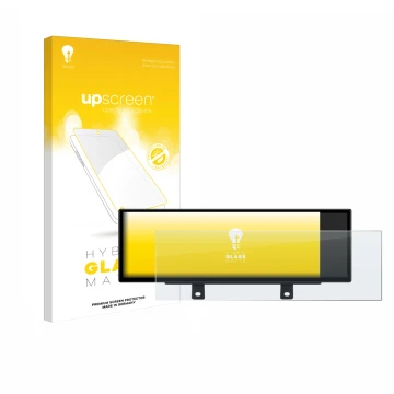 Parte frontal de un envase de producto con el logotipo de la marca upscreen. Al lado se muestra el dispositivo Xtrons QLB42THN