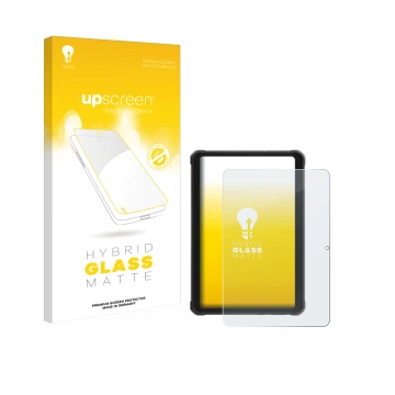 Parte frontal de un envase de producto con el logotipo de la marca upscreen. Al lado se muestra el dispositivo Hotwav R10 Pro 