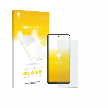 Parte frontal de un envase de producto con el logotipo de la marca upscreen. Al lado se muestra el dispositivo TCL 60 NxtPaper