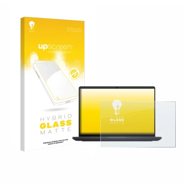 Parte frontal de un envase de producto con el logotipo de la marca upscreen. Al lado se muestra el dispositivo Dell Pro Max 16