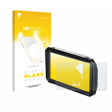 Parte frontal de un envase de producto con el logotipo de la marca upscreen. Al lado se muestra el dispositivo Blackmagic Desi