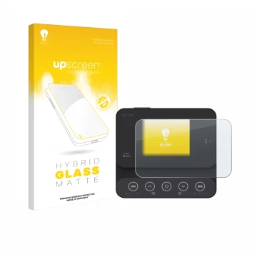 Parte frontal de un envase de producto con el logotipo de la marca upscreen. Al lado se muestra el dispositivo ISDT K2Zip con 