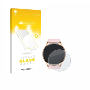 Parte frontal de un envase de producto con el logotipo de la marca upscreen. Al lado se muestra el dispositivo Maoo VT.11 con 