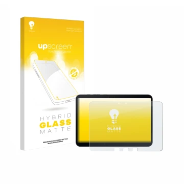 Parte frontal de un envase de producto con el logotipo de la marca upscreen. Al lado se muestra el dispositivo Samsung Galaxy 