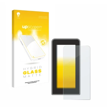 Parte frontal de un envase de producto con el logotipo de la marca upscreen. Al lado se muestra el dispositivo Tenways CGO600 