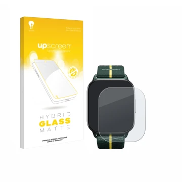 Parte frontal de un envase de producto con el logotipo de la marca upscreen. Al lado se muestra el dispositivo Motorola Moto w