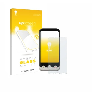 Parte frontal de un envase de producto con el logotipo de la marca upscreen. Al lado se muestra el dispositivo Doro Aurora A10