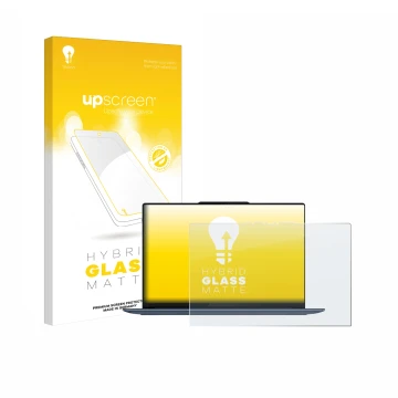 Parte frontal de un envase de producto con el logotipo de la marca upscreen. Al lado se muestra el dispositivo Lenovo Yoga Sli