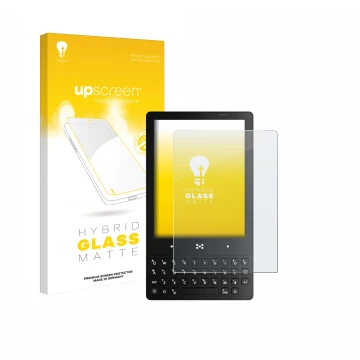 Parte frontal de un envase de producto con el logotipo de la marca upscreen. Al lado se muestra el dispositivo The Minimal Com