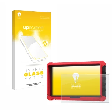 Parte frontal de un envase de producto con el logotipo de la marca upscreen. Al lado se muestra el dispositivo Lilliput A7s 7