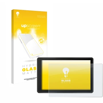 Parte frontal de un envase de producto con el logotipo de la marca upscreen. Al lado se muestra el dispositivo Garmin Tread 2 