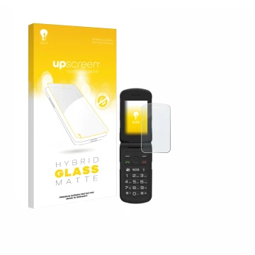 Parte frontal de un envase de producto con el logotipo de la marca upscreen. Al lado se muestra el dispositivo AGM M10 con su 