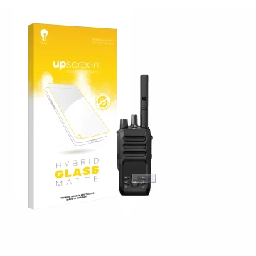 Parte frontal de un envase de producto con el logotipo de la marca upscreen. Al lado se muestra el dispositivo Motorola MOTOTR
