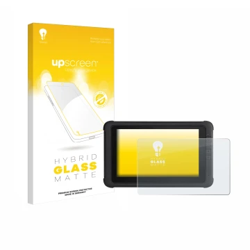 Parte frontal de un envase de producto con el logotipo de la marca upscreen. Al lado se muestra el dispositivo Webfleet PRO 84