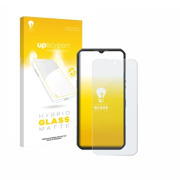 Parte frontal de un envase de producto con el logotipo de la marca upscreen. Al lado se muestra el dispositivo Oukitel WP55 Pr