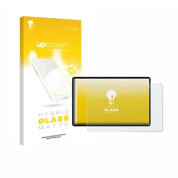 Parte frontal de un envase de producto con el logotipo de la marca upscreen. Al lado se muestra el dispositivo Oppo Pad SE con