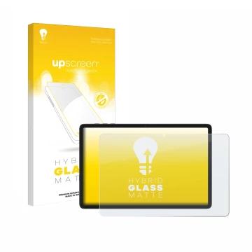 Parte frontal de un envase de producto con el logotipo de la marca upscreen. Al lado se muestra el dispositivo Tabwee T20 10.1