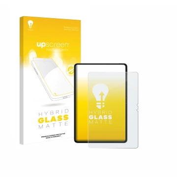 Parte frontal de un envase de producto con el logotipo de la marca upscreen. Al lado se muestra el dispositivo Blackview MEGA 