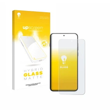 Parte frontal de un envase de producto con el logotipo de la marca upscreen. Al lado se muestra el dispositivo OnePlus Nord 5 