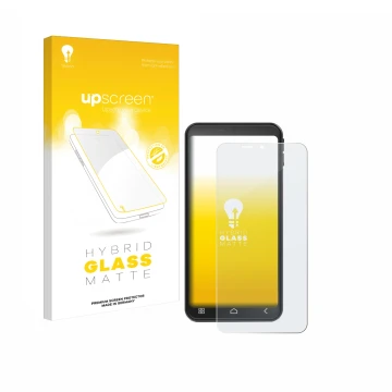 Parte frontal de un envase de producto con el logotipo de la marca upscreen. Al lado se muestra el dispositivo Emporia Smart 7