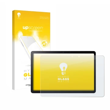 Parte frontal de un envase de producto con el logotipo de la marca upscreen. Al lado se muestra el dispositivo Acer Iconia V11