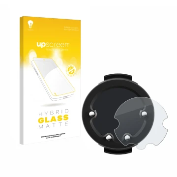 Parte frontal de un envase de producto con el logotipo de la marca upscreen. Al lado se muestra el dispositivo Suunto Zoop con