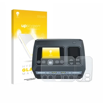 Parte frontal de un envase de producto con el logotipo de la marca upscreen. Al lado se muestra el dispositivo SkyRc D750 Mix 