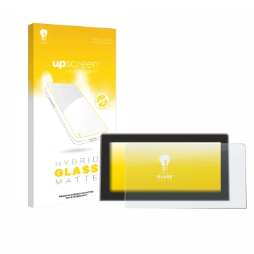 Parte frontal de un envase de producto con el logotipo de la marca upscreen. Al lado se muestra el dispositivo Volkswagen Tigu