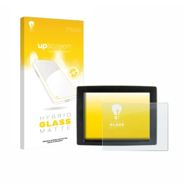 Parte frontal de un envase de producto con el logotipo de la marca upscreen. Al lado se muestra el dispositivo John Deere Gree