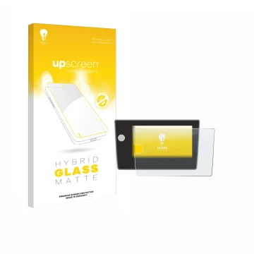 Parte frontal de un envase de producto con el logotipo de la marca upscreen. Al lado se muestra el dispositivo Volkswagen Polo