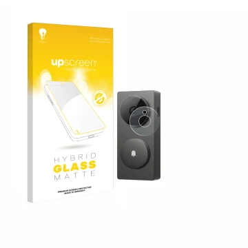 Parte frontal de un envase de producto con el logotipo de la marca upscreen. Al lado se muestra el dispositivo Aqara Hub G410 
