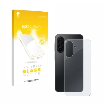 Parte frontal de un envase de producto con el logotipo de la marca upscreen. Al lado se muestra el dispositivo Samsung Galaxy 