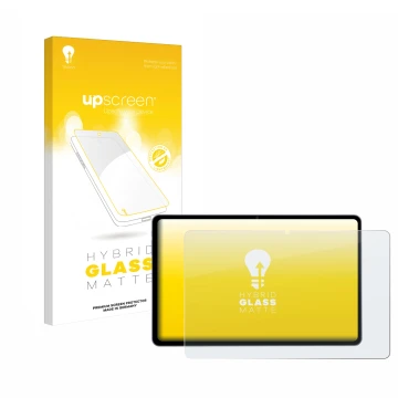 Parte frontal de un envase de producto con el logotipo de la marca upscreen. Al lado se muestra el dispositivo Acepad HIGH Tab