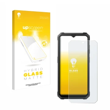 Parte frontal de un envase de producto con el logotipo de la marca upscreen. Al lado se muestra el dispositivo Blackview BV480