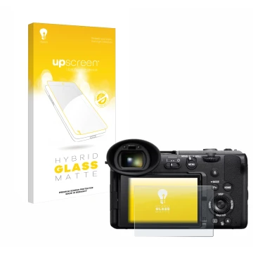 Parte frontal de un envase de producto con el logotipo de la marca upscreen. Al lado se muestra el dispositivo Sony Cinema Lin