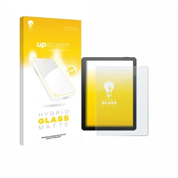 Parte frontal de un envase de producto con el logotipo de la marca upscreen. Al lado se muestra el dispositivo Bigme B6 Color 