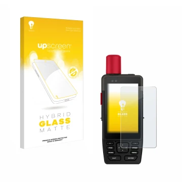 Parte frontal de un envase de producto con el logotipo de la marca upscreen. Al lado se muestra el dispositivo Garmin GPSMAP H