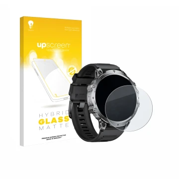 Parte frontal de un envase de producto con el logotipo de la marca upscreen. Al lado se muestra el dispositivo LIGE EF13 1.85