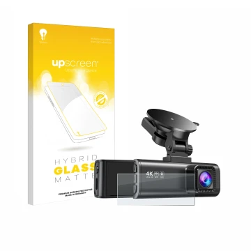 Parte frontal de un envase de producto con el logotipo de la marca upscreen. Al lado se muestra el dispositivo Redtiger F7NP c