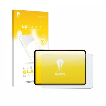 Parte frontal de un envase de producto con el logotipo de la marca upscreen. Al lado se muestra el dispositivo Teclast T65 Plu