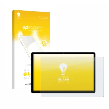 Parte frontal de un envase de producto con el logotipo de la marca upscreen. Al lado se muestra el dispositivo RUSHAR A140 14