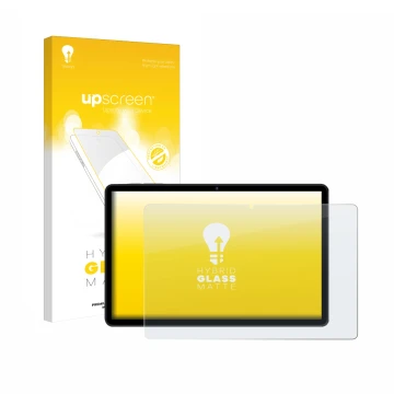 Parte frontal de un envase de producto con el logotipo de la marca upscreen. Al lado se muestra el dispositivo RUSHAR M90 11