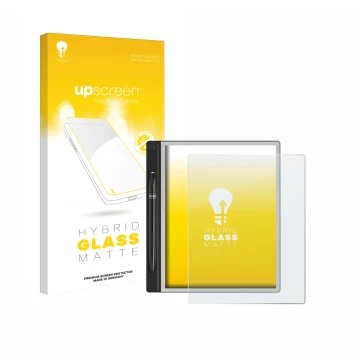 Parte frontal de un envase de producto con el logotipo de la marca upscreen. Al lado se muestra el dispositivo Montblanc Digit