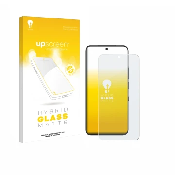 Parte frontal de un envase de producto con el logotipo de la marca upscreen. Al lado se muestra el dispositivo TCL NXTPAPER 60