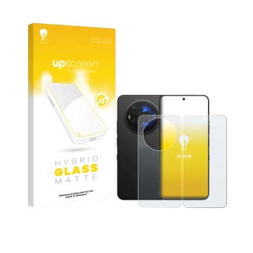 Parte frontal de un envase de producto con el logotipo de la marca upscreen. Al lado se muestra el dispositivo TCL NXTPAPER 60