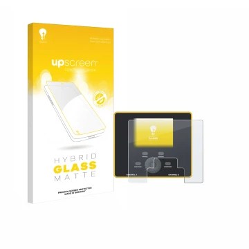 Parte frontal de un envase de producto con el logotipo de la marca upscreen. Al lado se muestra el dispositivo Junsi iCharger 